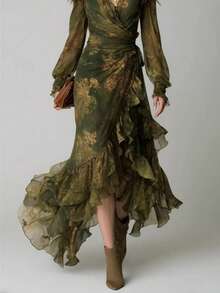 Women Long Dresses - Dark Green - View 4