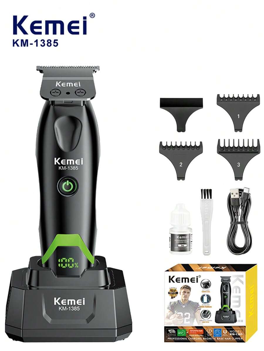 Kemei Electric Hair Clipper, Professional Men's Hair Trimmer, Powerful Motor That Doesn't Jam Hair, USB Charging, DLC Blades, Comes With A Charging Base, Suitable For Barbershops Or Home Use, Men's Haircut Tool Set, Gift For Men