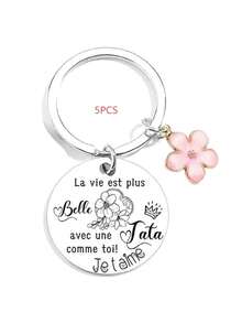 5PCS I Love You Aunt Portable Memorial Pendant, Creative Heartfelt Birthday Gift For Aunt - Silver - View 3