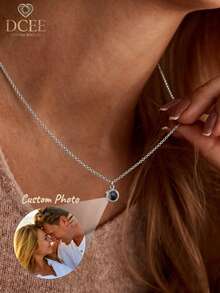 1PC Customized Couple Photo Projection Necklace, Stainless Steel Personalized Projection Necklace, Suitable For O-Ring Chain, Couple Photo Customization, Bubble Projection Photo Necklace, Picture Memorial Pendant, Minimalist Necklace, Father's Day Gift For Dad, Couple Gift - Style 2 - View 4