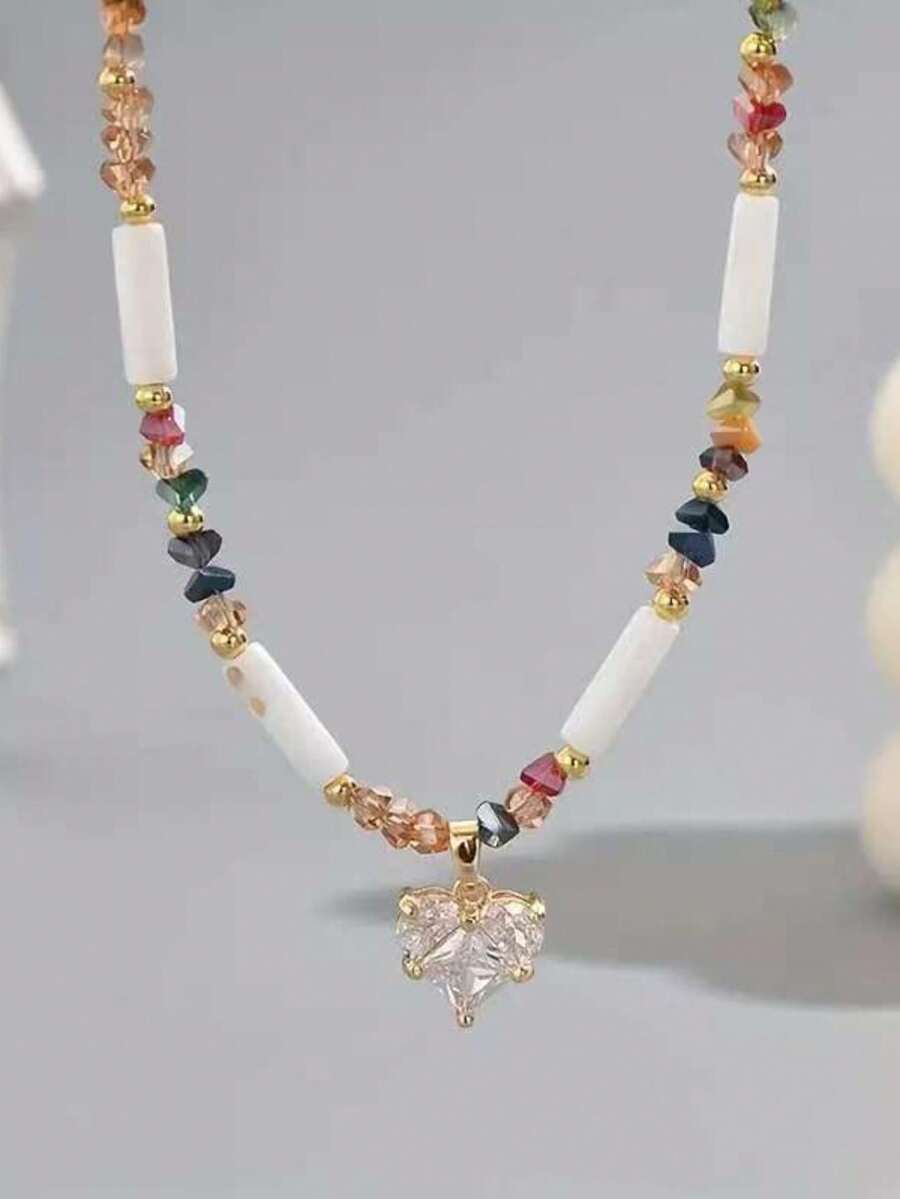 1pc Bohemian Artificial Crystal Heart Necklace, Women's Graduation Season Couple Jewelry Gift - Necklace - View 1
