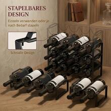 Weinregal für 16 Flaschen Stapelbar 42,5 x 16,5 x 41 cm Schwarz| Weinflaschenhalter Metall Schwarz, Flaschenregal, für Lagerraum, Keller - Übersicht 4