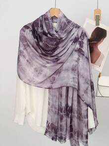 1pc Tie-Dye Fashion Scarf, Women's Muslim Hijab, Lightweight & Breathable, Elegant Outerwear, Beach Sun Protection Shawl - Multicolor - View 10