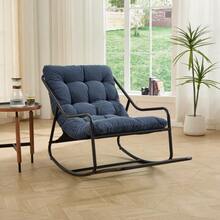 Outdoor Rocking Chair With Thick Soft Cushion, For Living Room, Bedroom, Reading Room, Black Frame With Navy Blue Cushion - 藏蓝色 - 查看 1