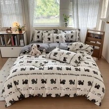 3/4 Piece Duvet Cover Set, Soft And Comfortable Bedroom Bedding, Cute Floral Cartoon Animal Pattern, Breathable Soft All-Season Bedding Set, Includes 1 Duvet Cover, 1 Bed Sheet, 1 Or 2 Pillowcases, No Filling, Suitable For Student Bed, Double Bed, Multiple Size Options - Black - View 2