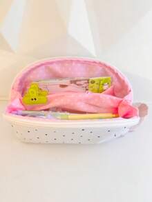 1pc Cute Multi-Layer Stationery Storage Bag, Waterproof Polyester Material, Soft Polka Dot Design, Suitable For Students, High-Aesthetic Girly Style Pencil Case - Multicolor - View 9