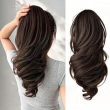HEYPINK Claw Shaped Ponytail Extension Hair Accessory Brown Gold Burgundy Gradient Brown 20 Inch Long Wave Heat-Resistant Fiber Synthetic Ponytail Wig, Suitable For Women's Parties And Daily Use, Halloween - Black Brown - View 15