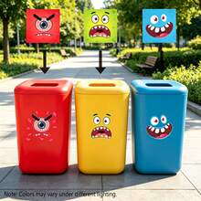 3pcs Glow-In-The-Dark Cartoon Monster Face Stickers, Waterproof Self-Adhesive Trash Can Decor Stickers, Funny Glowing Wall Decals, Creative Gift - 3-pack Glow-in-the-dark Trash Can Stickers - View 1