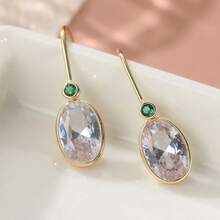 Fashionable Elegant Shiny Earrings With White And Green Synthetic Zirconia, Suitable For Banquets And Weddings - Two-color - View 2