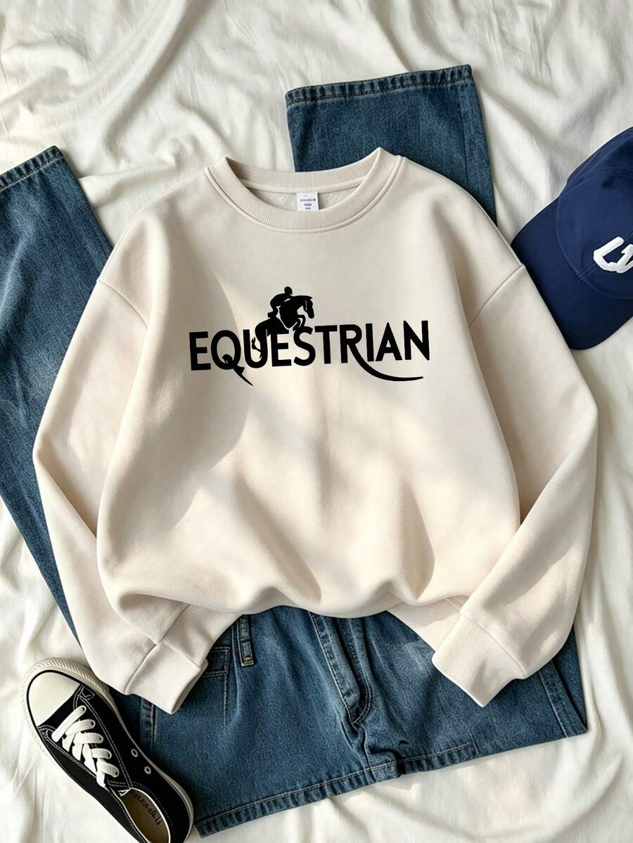 Teen Girl Casual Fun Print Crew Neck Long Sleeve Sweatshirt Autumn/Winter Top - Apricot - View 1
