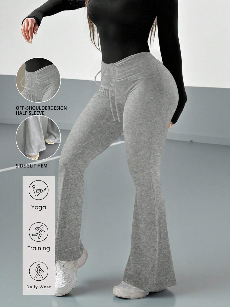 女款修身喇叭褲,舒適,畢業季,返校季,日,夏季,秋季 - 灰色 - 查看 1