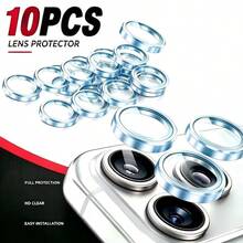 10PCS CD Texture Eagle Eye Lens Protector Film Compatible With Apple 17/17PRO/17PROMAX/17E/17AIR/18PRO/18PROMAX, Explosion-Proof Anti-Scratch Fashion Full Coverage Rear Camera Lens Protector Film, New Niche High-Transparency Full Coverage Camera Ring Protector Sticker - Silver - View 4