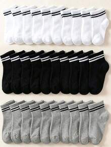 3 Pairs Random Black & White Striped Kids Mid-Calf Socks, Simple Versatile Back To School Mid-Calf Socks - Multicolor - View 2