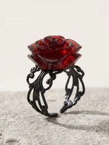 1pc Vintage Gothic Rose Victorian Open Ring, Dark Personalized Adjustable Red Filigree Women's Ring, Suitable For Daily Wear, Party, Music Festival, Halloween, Jewelry Accessory - Multicolor - View 1