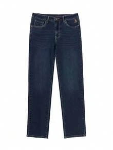 CAMEL CROWN Celana Jeans Pria Model Lurus dengan Tampilan Vintage, Celana Panjang Luar Ruangan yang Modis, Nyaman, dan Terasa Seperti Katun. - Biru - View 6