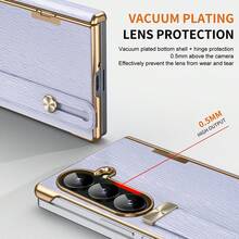 1pc Hadaasi Multicolor All-In-One Flip Protective Case With Built-In Front Tempered Glass Screen Protector, Retractable Wrist Strap, Hidden Kickstand, Full Enclosed Hinge Protection, Luxury Wood-Grain Vegan Leather With Electroplated Gold Trim, Raised Camera Bezel Shockproof Cover Compatible With Samsung Galaxy Z Fold 8 Ultra/Z Fold 7/Z Fold 6/Z Fold 5/Z Fold 4/Z Fold 3 - Multicolor - View 10