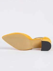 Pointed Toe Chunky High Heels With Rhinestone Strap Decor, Elegant And Sophisticated Style Suitable For Banquet And Party Wear, Fashionable Versatile Hollow Women's Shoes. Black High Heels Red High Heels. - Yellow - View 8