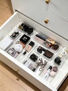 11/10/8/4/3pcs Drawer Storage Boxes, Transparent Cosmetic Desktop Organizer, 4 Sizes, Household Small Item Storage, Storage Accessories - Clear - View 5