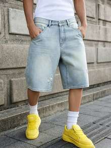 Teens' Fashionable Straight Leg Denim Shorts - Medium Wash - View 3
