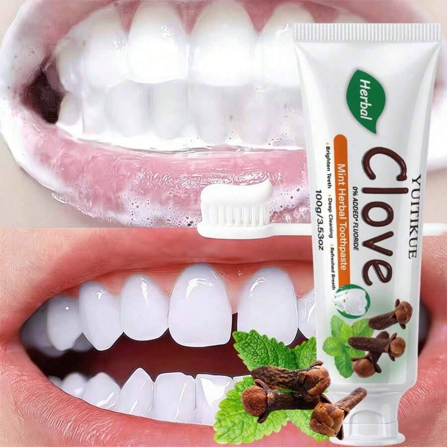 YUITIKUE Pasta Gigi Cengkeh Herbal Mint Bebas Fluorida (0% Fluorida Tambahan) dan Bebas Paraben, Bahan-bahan yang Membersihkan Gigi Secara Mendalam, Menghilangkan Noda, dan Menyegarkan Napas, Berat Bersih 100g/3,53oz - Mint - View 1
