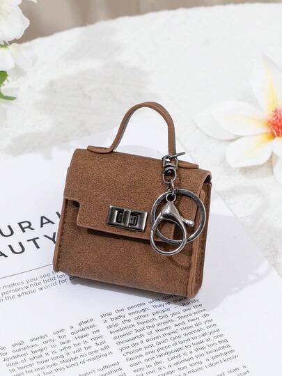 CHARM INFINITE Vintage Faux Leather Mini Handbag Keychain, Twist Lock Mini Coin Purse With Handle, Portable Earphone Lipstick Storage Bag Charm, Fashion Bag Decoration, Women Girls Daily Accessory
