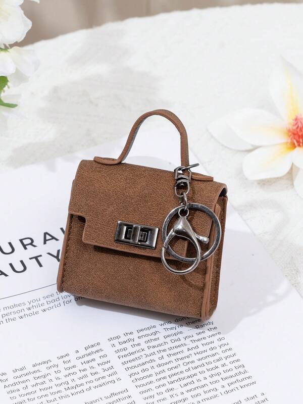CHARM INFINITE Vintage Faux Leather Mini Handbag Keychain, Twist Lock Mini Coin Purse With Handle, Portable Earphone Lipstick Storage Bag Charm, Fashion Bag Decoration, Women Girls Daily Accessory