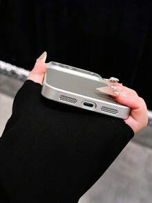 Ins Solid Color Premium Litchi Texture Shockproof Phone Case Compatible With 17 Pro Max/16 Pro/15 Pro Max/14/13/12 Pro/11/13 Pro Max/14 Pro Max/12/13 Pro Max And Other Models, Fashionable Gift For Men And Women - Grey - View 3