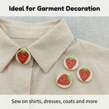 100pcs Fashion Personalized Vintage European & American Style Painted Printed Wooden Strawberry Buttons Assorted Fruit Wooden Buttons Bohemian Style Painted Wooden Buttons Accessories DIY Making Clothes Bags Hats Scarves Hair Accessories Pants Holiday Party Birthday Gift Decorative Wooden Buttons Material - 100pcs Mixed Strawberry Pattern Buttons - View 6