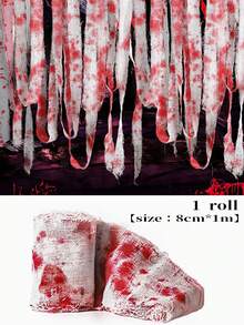 Blood-Stained Decorative Gauze Ribbon, Soft And Breathable Fabric, Dual-Purpose, Suitable For Cosplay Wound Props And Home Window/Ceiling Hanging Decor, Ideal For Home Decor Enthusiasts, Used For Entryway, Basement And Halloween Themed Home Decoration - A - View 9