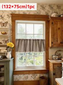 1pc Coffee White Plaid Table Skirt, Lightweight Breathable Country Style Curtain For Kitchen Cabinet, Bedroom, Living Room Home Decor - Coffee Brown - View 11