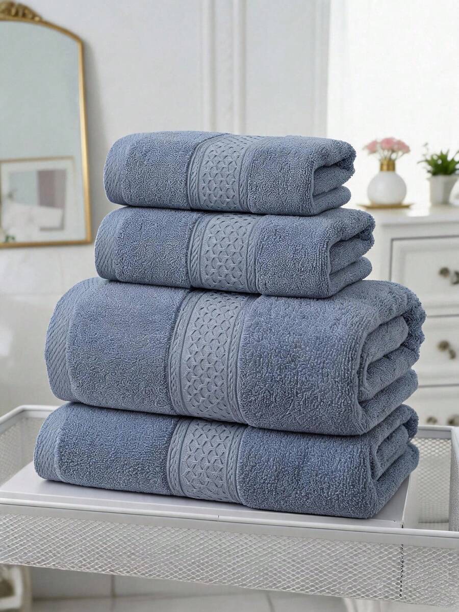 100% Cotton 4PCS Oversized Bath Towel Set 28x55in Ultra Soft Highly Absorbant Compact Quickdry & Lightweight Large Bath Towels, Ideal For Gym Travel Camp Pool - Blue - Navy Blue - View 1