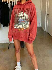 90s National Parks Unisex Sweatshirt Granola Girl Shirt Respect    Local Wildlife Pullover Hiking Camping Clothes Wanderlust Shirt - Red 1 - 查看 2
