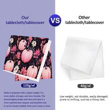 1/2pcs Autumn Tablecloth, Pink Pumpkin & Floral Pattern Polyester Fabric Tablecloth, Suitable For Dining Table, Kitchen, Coffee Table, Picnic, Camping, Country Farmhouse Decor, Autumn Thanksgiving Holiday Tabletop Protection & Beautification - Multicolor - View 9
