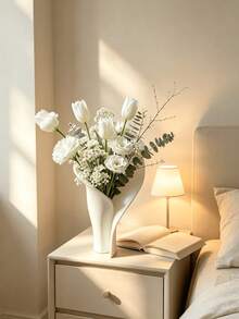 1/2pcs Abstract Fan-Shaped Lotus Leaf Vase, Streamlined Creative White Flower Holder Decor, Suitable For Tulip And Daisy Floral Arrangement, Living Room TV Cabinet Atmosphere Desktop Craft - Fan-shaped Lotus Leaf - View 8