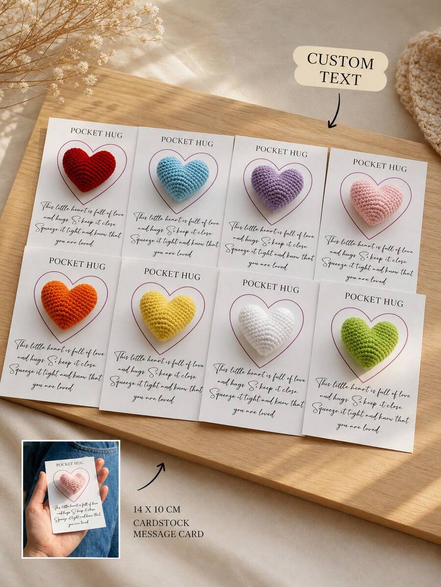 Customized Text Pocket Embrace Card, Crochet Heart-Shaped Pattern, Personalized Small Pocket Embrace Gift, Hand-Woven Heart-Shaped Commemorative Card, A Gift To Encourage And Comfort Friends. - Multicolor - View 1