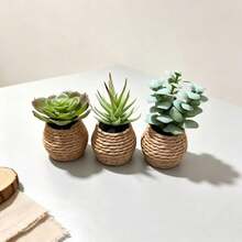 3pcs Mini Artificial Plant Bonsai Succulent Desktop Potted Plants, Suitable For Home Indoor, Garden, Office, Party (Highly Realistic), Photography And Other Decoration Scenes - Green - View 6