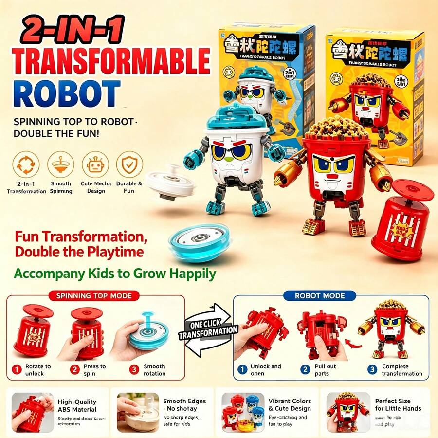 1pc New Cool Battle Armor Transforming Spinner 2-In-1 Spinner Transforming Robot, Cute Food Cup Transforming Robot Spinning Spinner Educational Sensory Toy Suitable For Boys