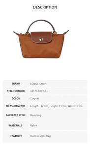 Longchamp Solid Color Women's Handbag Dumpling Bag 34175 089 504 - 干邑色34175 089 504 - 查看 6