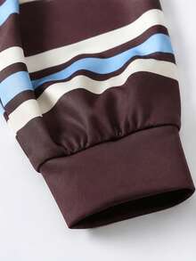 1pc Tween Boys Casual Versatile Vintage Classic Collegiate Style Three-Color Striped Fashion Design Long Sleeve Small Collar Loose Fit POLO Sweatshirt Spring/Autumn - Brown - View 4
