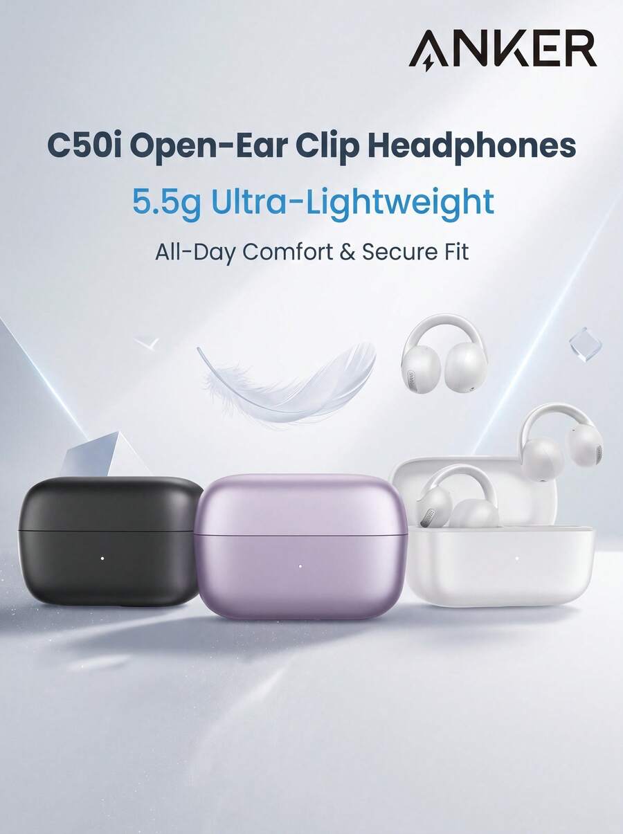 Earphone C50i memiliki desain open-back dan clip-on untuk kenyamanan pemakaian, klip fleksibel FlexiClip, driver 12mm untuk bass yang kuat, panggilan jernih bertenaga AI, audio Hi-Res, ketahanan air dan debu IP55, dan Bluetooth 6.0. - View 1