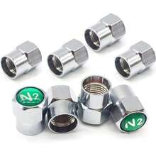 8x N2 Nitrogen Green Copper Tire Valve Caps Rim Proof Covers With Logo Auto Accessories Silver - Multicolor - View 1