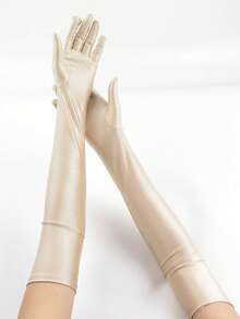 1 Pair Women's Long Sexy Evening Gloves, Suitable For Wedding, Party, Ball, Costume Matching - Champagne - View 7