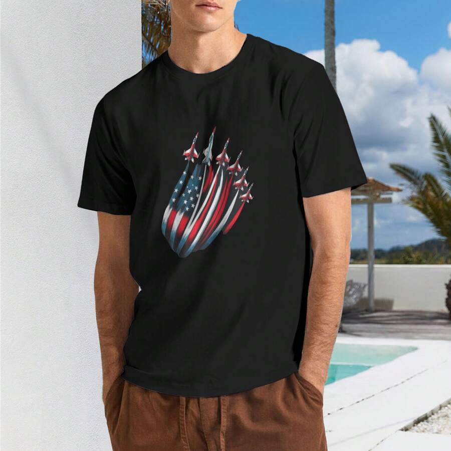 Patriotic USA Flag Fighter Jets Boys 4th Of July T Shirt - Shape - View 1
