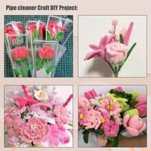 102/254/504Pcs Pipe Cleaner Flower DIY Craft Kit, Multi-Color Fuzzy Chenille Stems Set For Handmade Bouquet, Parent-Child Activity, Home Decor, Holiday Gift, Beginner Art Craft Supplies With Floral Stems, Floral Tape & Step-By-Step Tutorial Video. - Pink - View 8