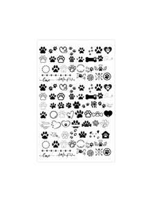 1pc Minimal Animal Paw Print Heart Bone Line Pattern Temporary Tattoo Sticker, Realistic Fake Tattoo Design, Suitable For Daily Use, Bachelorette Party Favors, Music Festivals, Cosplay, Graduation Gifts, Lasts 3-5 Days - Black - View 4