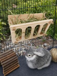 1pc Rabbit Feed Rack Solid Wood Folding Hay Rack, Can Be Hung In A Cage, Equipped With Sturdy And Durable Natural Wood And Hemp Rope Hooks For Easy Installation, Suitable For Pet Grass Box Feeding Products For Rabbits And Guinea Pigs. - D - View 1