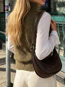 Women's Autumn/Winter Knit Cardigan Vest With Turn-Down Collar, Simple Casual Sweater Top, Versatile Style - Brown - View 4