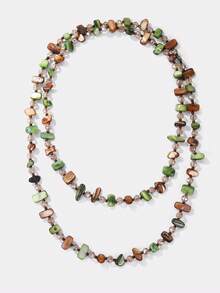 Kryxie 1pc Vintage Bohemian Style Colorful Shell Beaded Double Layer Long Necklace Sweater Chain Suitable For Women Beach - Multicolor - View 2