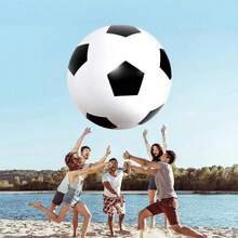 Before Inflation: 39.3 Inches Large Inflatable Soccer Ball Giant Blow Up Beach Football For Swimming Pool Beach Backyard Party Games - Black and White - View 4