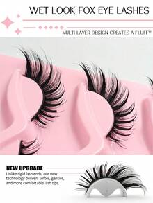 Asiteo 5 Pairs Cartoon Fox Eye Eyelashes, New Craft Soft & Comfortable Faux Eyelashes With Extension Effect, Cat Eye Lifted Tail Style, Reusable, Suitable For Eyelash Extension Enthusiasts, Personalized Seekers And Makeup Bloggers - 漫畫款濕睫毛 - 查看 4